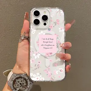 Soft Girl Magnetic Case for iPhone11/12/13/14/15/16/17/promax, Philippians 4 13 Floral Art  Lightweight, Drop-Proof, MagSafe Compatible | Perfect for Teen Girls