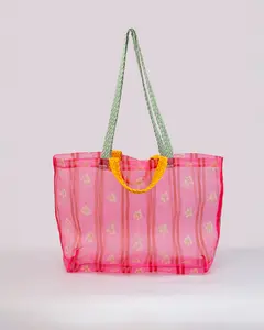 Floral Stripe Mesh Market Bag