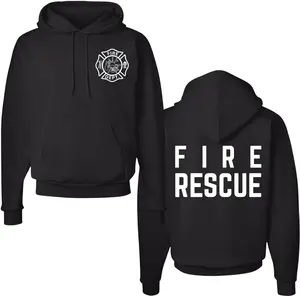 Fire Rescue Team Double Sided Hoodie Sweatshirt Printed Firefighter Dept. First Responder Warm Hooded Pullover