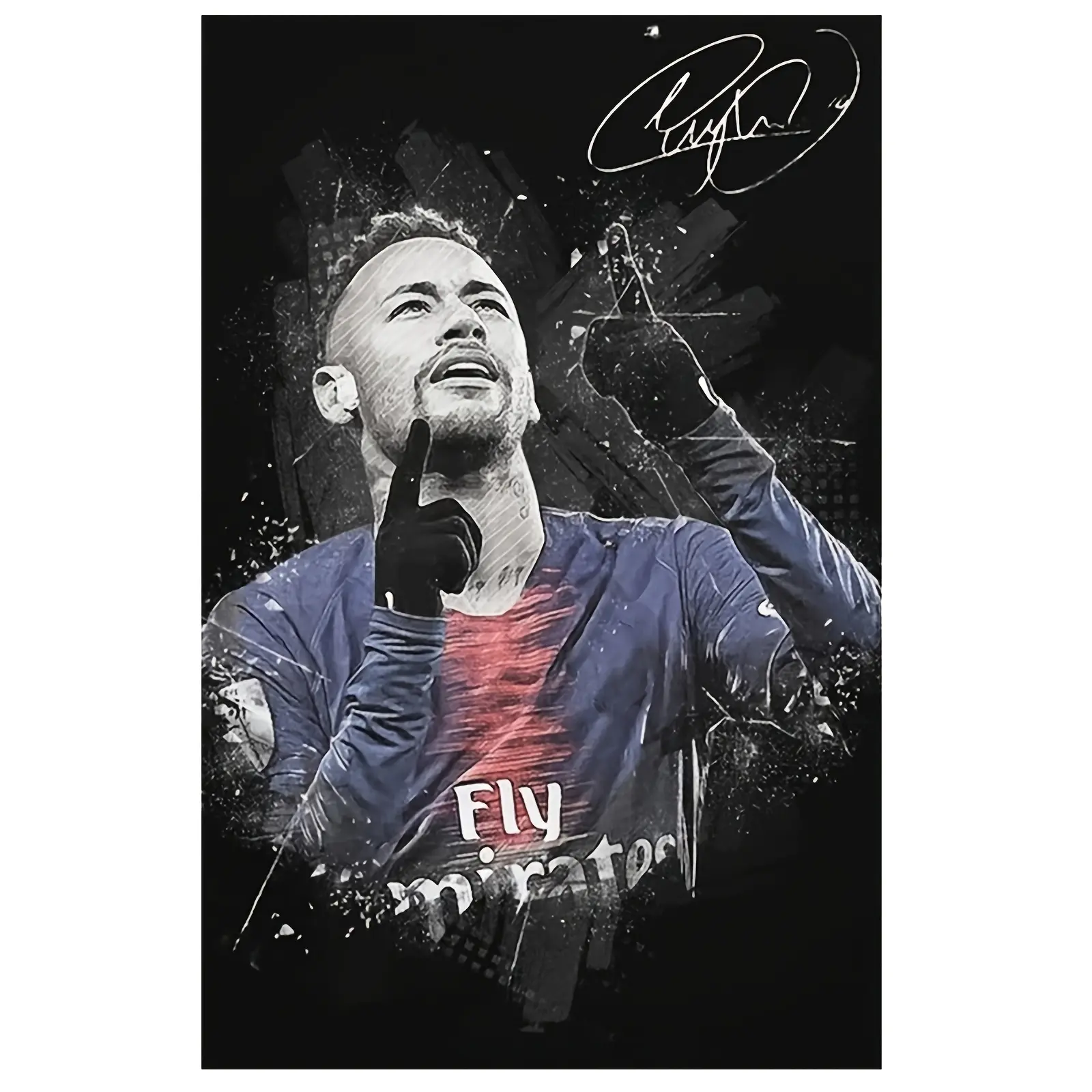 Neymar Jr. PSG Lightweight Jersey Artistic Photo Wall Decor Poster - Soccer Star Grunge Print, Signed-Inspired, Framed/Unframed, 12×18 Inches Multi-Size, Fade Resistant, Man Cave Decoration Gift with Effects, Wardrobe, Balcony, Kid Room