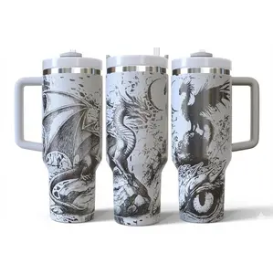 Fantasy Dragon 40oz Tumbler Wrap Design, Laser Engraving Wrap Pattern