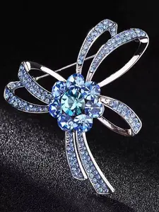 Blue Crystal Decorated Bowknot Design Brooch, Elegant Clothes Brooch for Women & Girls, Trendy All-match & Exquisite Brooch for Birthday Gift