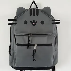 Cute Cat Backpack with Twin Back Design&Detachable Paws - Lightweight School Backpack with Adjustable Straps,Zipper Closure,Black&Grey Tabby Cat Print,Durable & Easy-Clean Material for Girls & Boys,Casual Everyday Use,School,Travel,Outings Stylish Daypack