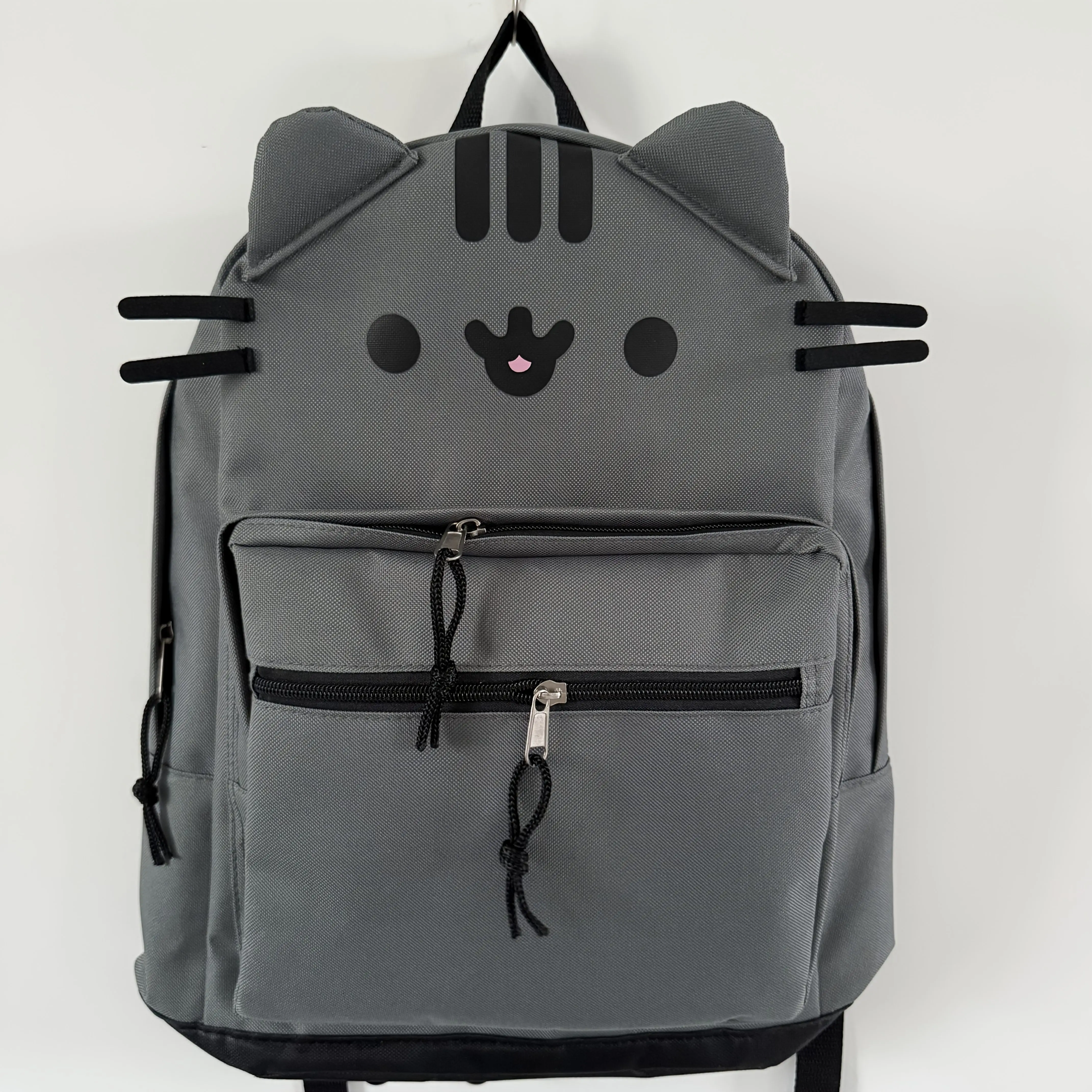 Unisex Cute Cat Print Backpack - Twin Back Design, Lightweight School Bag, Adjustable Straps with Strap Adjuster, Zipper Closure, Black&Grey Tabby Pattern, Durable Easy-Clean Material, School-to-Travel Versatility, Stylish Daypack