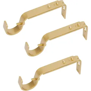 3 Pcs Adjustable Premium Curtain Rod Brackets Wall Mount Hardware Holder Support for 7/8 or 1-Inch Drapery Rod, Gold