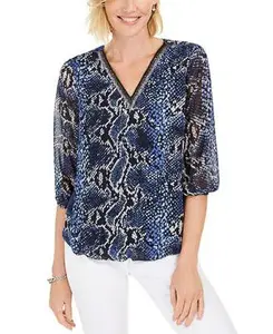 JM COLLECTION-MMG BUBBLE PYTHON TOP Shirts Womenswear Blouse Comfortable Polyester
