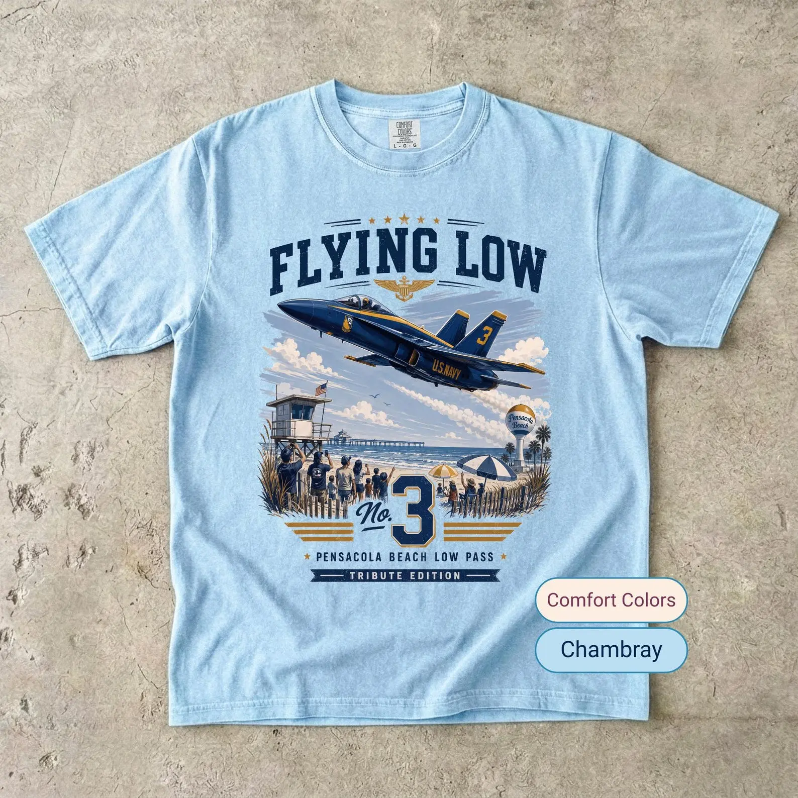 Vintage Pensacola Beach T-Shirt - Blue Angels Style Shirt - Low Flyover Graphic Pilot Tee