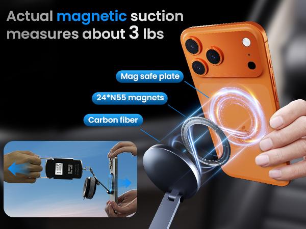 Magnetic Suction Cup Phone Mount, MagSafe Car Holder 360°, Car/Gym/Mirror, iPhone 16/15/14/13