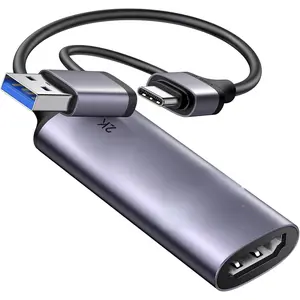 2K@30Hz Video Capture Card 4K Input HDMI to USB 3.0 A and USB C Capture, 1080P 60FPS with Low Latency Capture Card for Streaming Game Recording Compatible with Switch 2/Xbox/PS4/PS5/PC/Camera