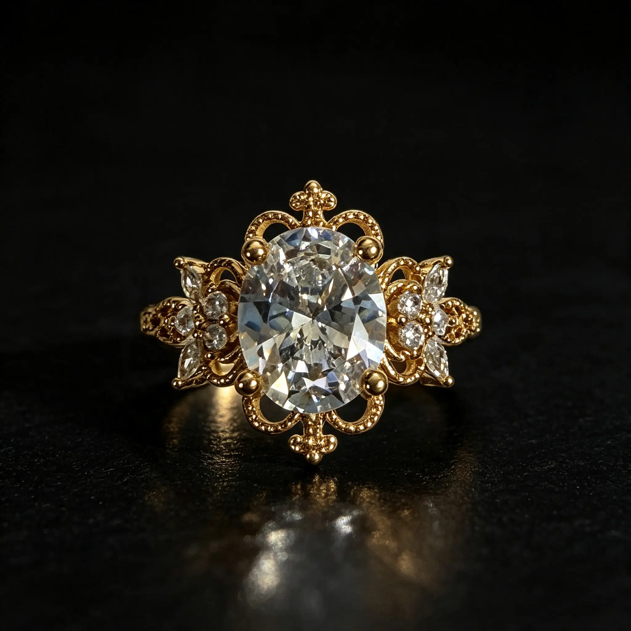 A Victorian-era openwork ring featuring an exquisite rice-bead pattern—a classic, vintage-inspired, slightly luxurious bridal ring for women. An elegant promise ring and the perfect anniversary gift.