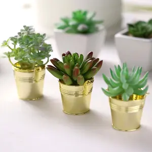 12 Pack Gold Mini Pail Bucket Candy Container Gift Boxes, Small Planter Treat Party Favor Boxes 2"