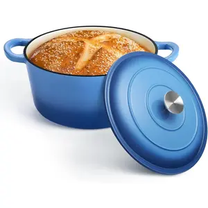 7QT Enameled Dutch Oven, Cast Iron Dutch Oven Pot with Lid for Bread Baking, Enameled Casserole Pot for Roasting Braising Stewing Frying Simmering, Various Stoves & Easy Clean, Blue