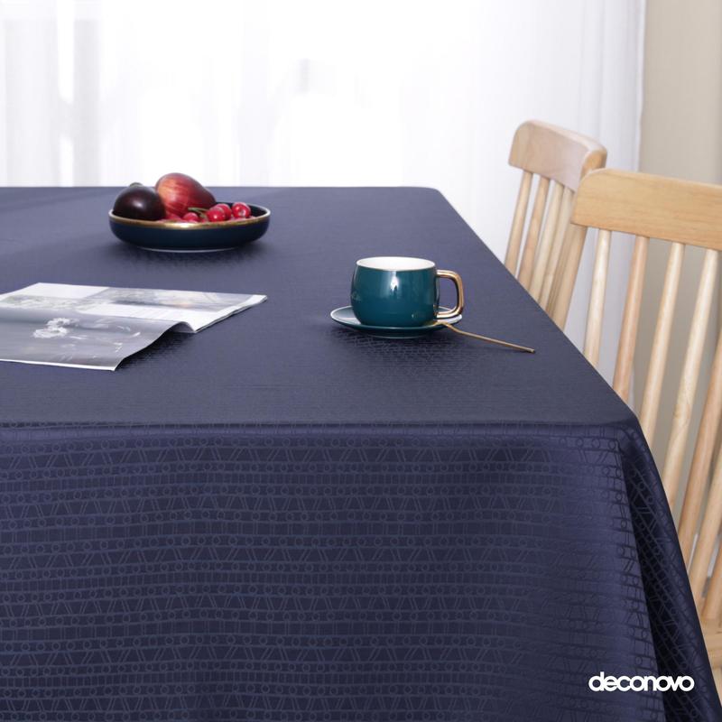 Deconovo Navy Blue Waterproof Jacquard Tablecloth Yarn Dyed Bean Branch Design for Elegant Dining Room Decor