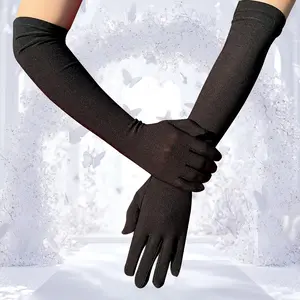 1Pair Women's Elegant Long Black Gloves - Elastic Suitable for Bridal, Wedding, Photo Shoots, Role Play, Themed Parties | Full-Length Gloves for Performances, Costumes, Christmas & Halloween Wear | Hand Washable for Care
