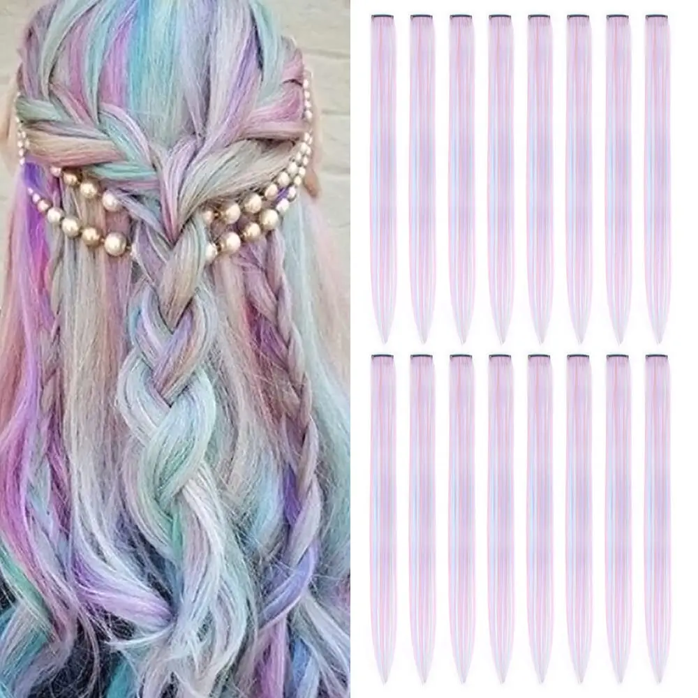 Colored Clip in Hair Extensions Long Straight Colorful Pieces Synthetic Rainbow Hairpieces for (16pcs)
