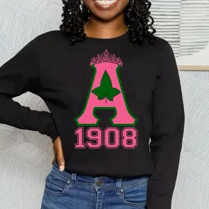 AKA 1908 Sweatshirt, Alpha Kappa Alpha Sorority Crewneck, Pink Green Graphic Sweater, AKA Ivies Apparel