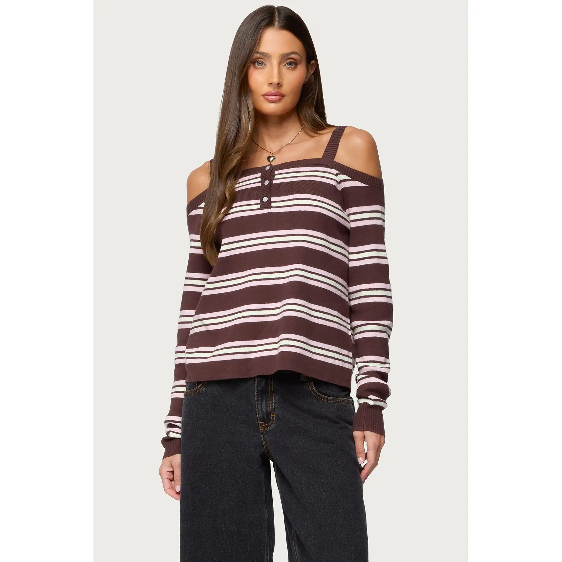 Shyla Off Shoulder Striped Knit Top