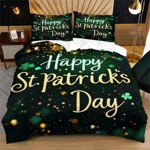St. Patrick’s Day Shamrock Duvet Cover Set (1-2 Pillowcases), Perfect Gift Choice! Breathable Bedding Decor, Unique Festive Style + Cozy Sleep Experience