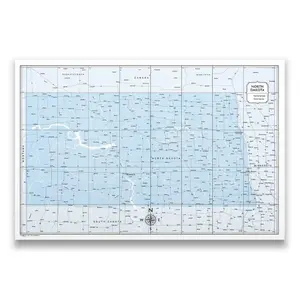 Push Pin North Dakota Map (Pin Board) - Light Blue Color Splash
