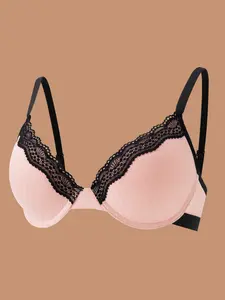 Elegant Satin Lace Underwire Bra, Adjustable Straps, Medium Support, Fitted Design, Plain Pattern, Unlined, All Seasons