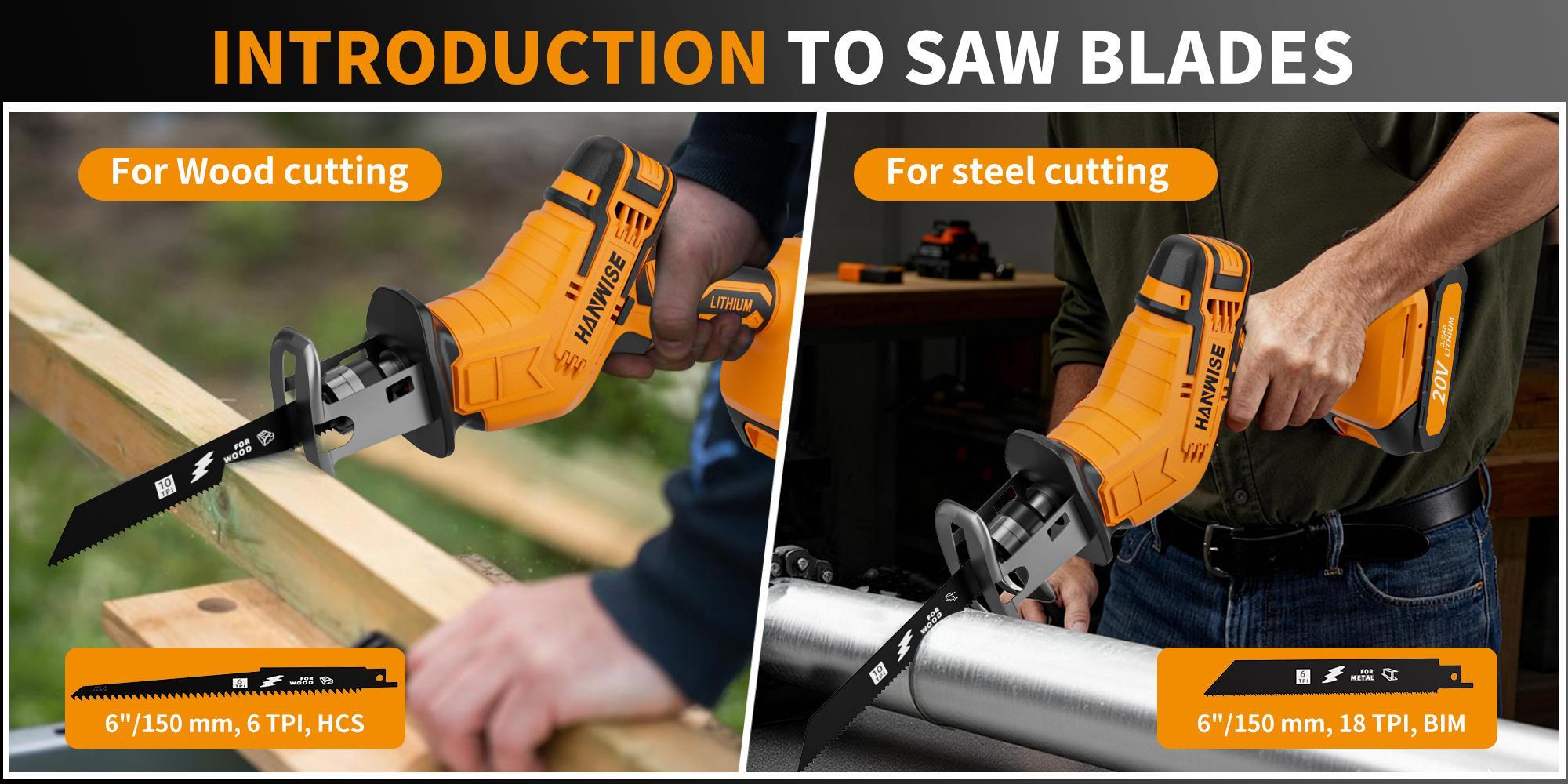 Reciprocating Saw, Electric Saw with Charger And Battery, 20V Power Saws, Variable Speed from 0 to 3500 SPM, Tool-Free Blade Replacement, Includes 4 Blades for Cutting Wood, PVC