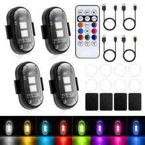 Upgraded Wireless LED Lights for Car, Rechargeable Interior Car Lights with RGB Colors Brightness Adjustable, 12H Battery Life, Remote Control, Mini Strobe Lights for Vehicle Motorcycle Bike Decor