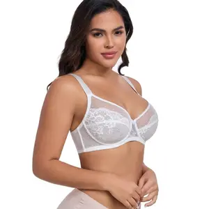 【hot】Lace plus size  wire bra  exquisite floral full coverage bra unpadded ultra-thin and comfortable,Unlined breathable lace lightweight bra, large size bra without padding, ultra-thin and comfortable, support sagging breasts