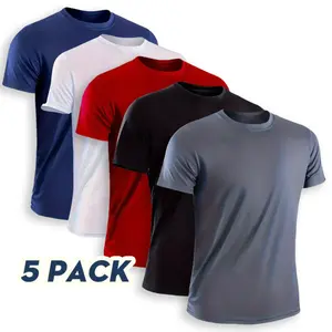 OKP Men's 5 Pack Crewneck Casual Sports Short-Sleeved T-shirt, Quick-Drying Breathable Tee Top, Indoor And Outdoor Men's Sports Jersey, Four Seasons Activewear Athleisure Street Fit Athletic