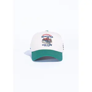 Sports Club Cream Green Fully Adjustable Structured Cap Cotton Twill Material Front Ski Design