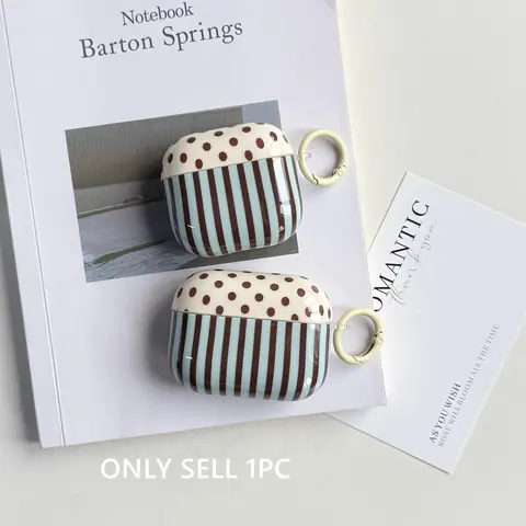 Korean-Style Simple Brown Polka Dot Blue Stripe Pattern Protective Earphone Case Suitable for AirPods Pro3 1 2 3 4 5 Pro Pro2