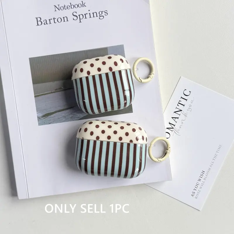Korean-Style Simple Brown Polka Dot Blue Stripe Pattern Protective Earphone Case Suitable for AirPods Pro3 1 2 3 4 5 Pro Pro2