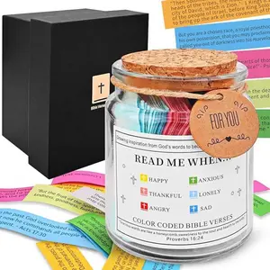 Upgraded Bible Verse Jar,Read Me When Bible Verses Jar for Emotions and Feelings, Scripture Prayer Cards Hope Jar,Religious Graduation Gift,Bible Study Church Christian Gifts for Women Men Mom Dad Friend Bottles Glass Organiser Tin Canister