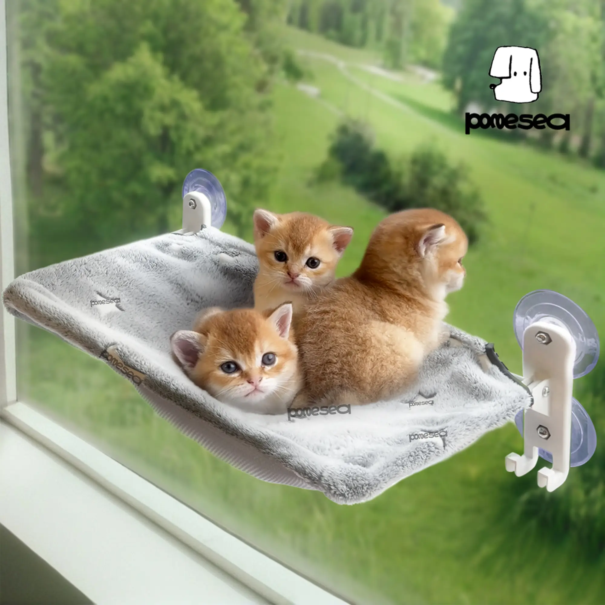 【Sunbathing Hammock】Pomesea Cat Window Perch for Large Cats,Glow in The Dark,Window Hammock with Hook Design Double-Sided Fabric Cover