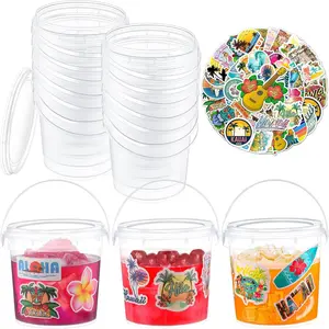 20 count 32 oz Ice Cream Buckets with Lids and Handles Clear  Rum Buckets with Stickers Plastic Transparent Tub   Storage Containers for Parties(Sea)