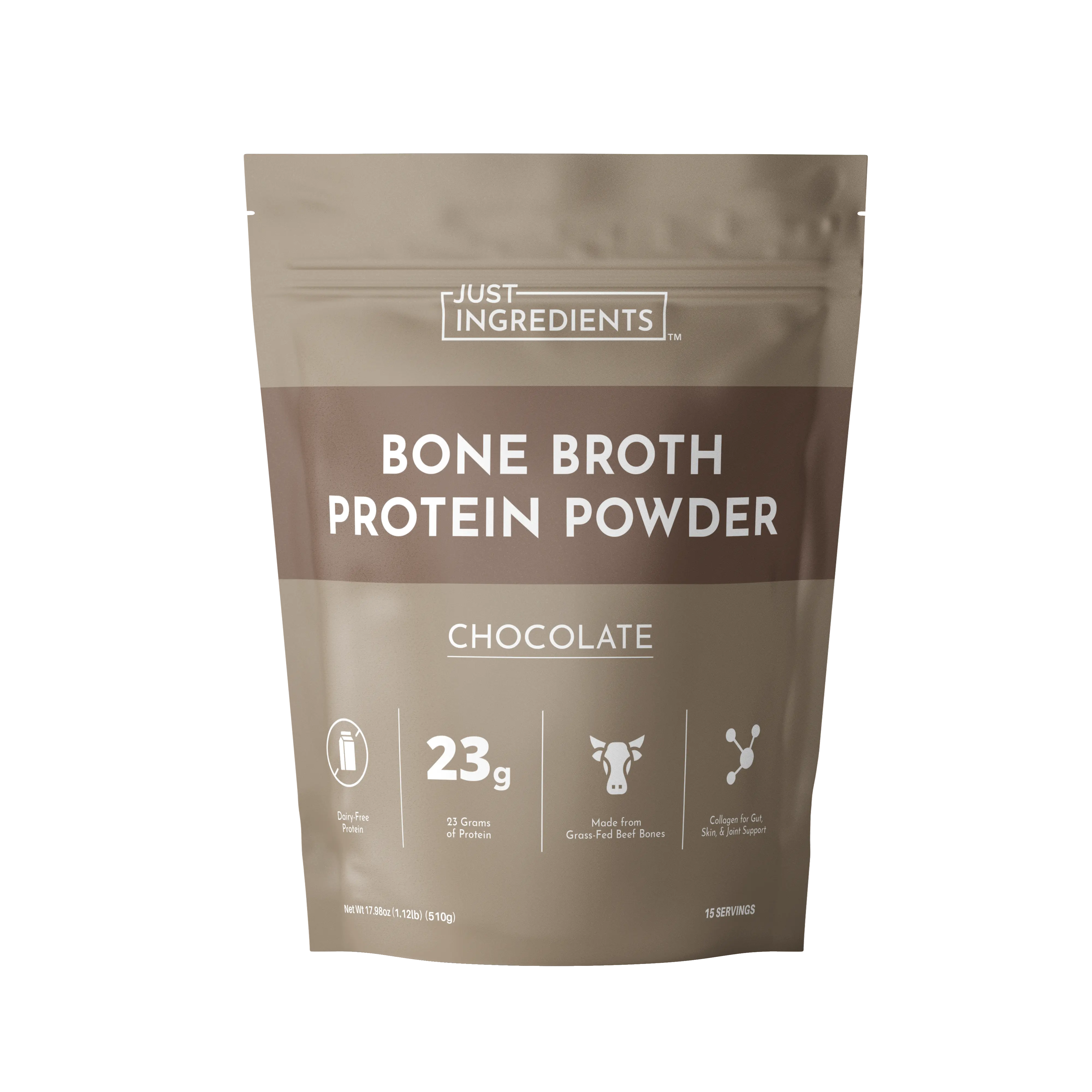 Just Ingredients Chocolate Bone Broth Protein | 15 Servings | 21g Grass-Fed Protein per Serving | Dairy-Free | Collagen for Gut, Skin & Joint Support | Made with Real Food Ingredients