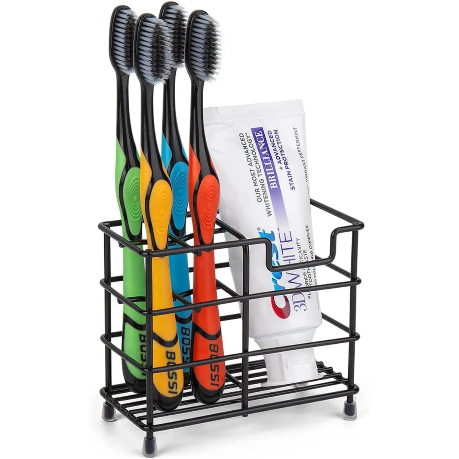 Stainless Steel Toothbrush Holder for Bathroom – Black Toothbrush & Toothpaste Organizer, Rust-Resistant Bathroom Countertop Holder, Modern Toothbrush Stand for Electric & Manual Toothbrush Storage