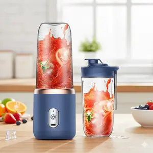Portable Mini Juicer Extractor, USB Rechargeable, Dual Cups with Lids 400ml, 1500mAh Long Battery Life, Rechargeable Fruit Juicer, for Pure Juice at Home Office Outdoor, Efficient Kitchen Tool, USB Charging Juicer
