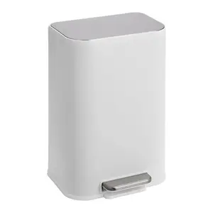 Gaomon Stainless Steel Kitchen Trash Can - 3.2 Gal (12L) with Lid, Pedal, Removable Inner Bucket - White Plastic Bin for Office, Bedroom