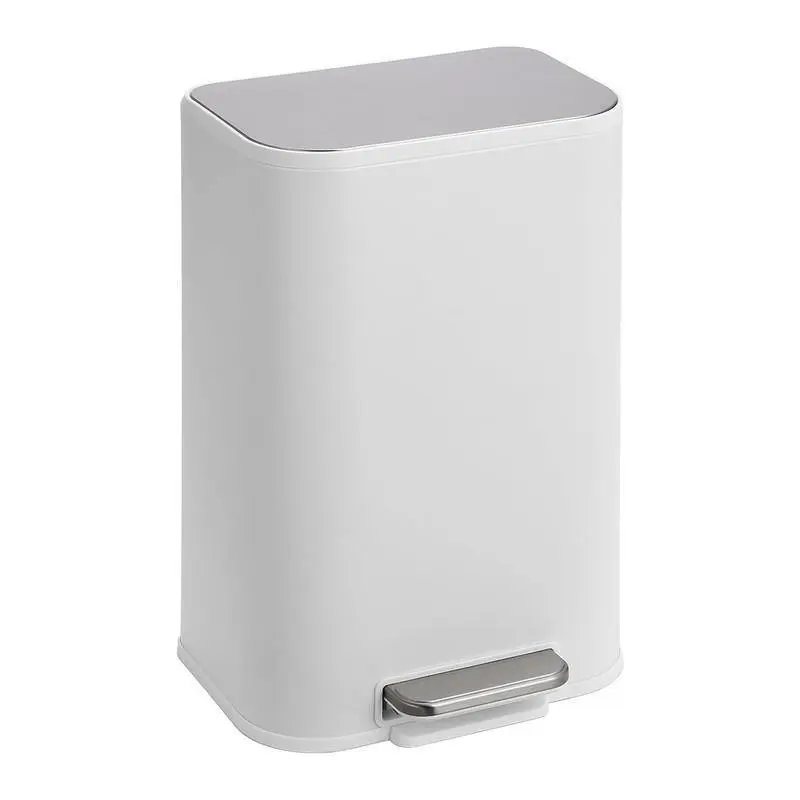 Gaomon Stainless Steel Kitchen Trash Can - 3.2 Gal (12L) Pedal-Activated Lid, Removable Inner Bucket, White Plastic Bin for Office, Bedroom
