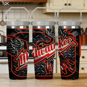 1pc 30oz Stainless Steel Insulated Tumbler – Milwaukee "Eagle Logo" Edition – Industrial-Style Water Bottle with Handle and Straw – Ideal for Outdoors, Sports, and Indoor Use – Birthday/Holiday Gift – High-Capacity Flask