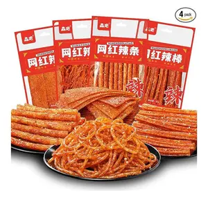 Spicy Strips,Latiao,4 Packs Chinese Spicy Sticks,Classic Piquancy Daily Party Latiao Delicious Snack-3.2Oz Per Pack