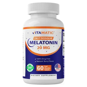 Vitamatic Melatonin 20mg Tablets | Vegetarian, Non-GMO, Gluten Free | 60 Fast Dissolve Tablets | Natural Berry Flavor | Supplement Dietary