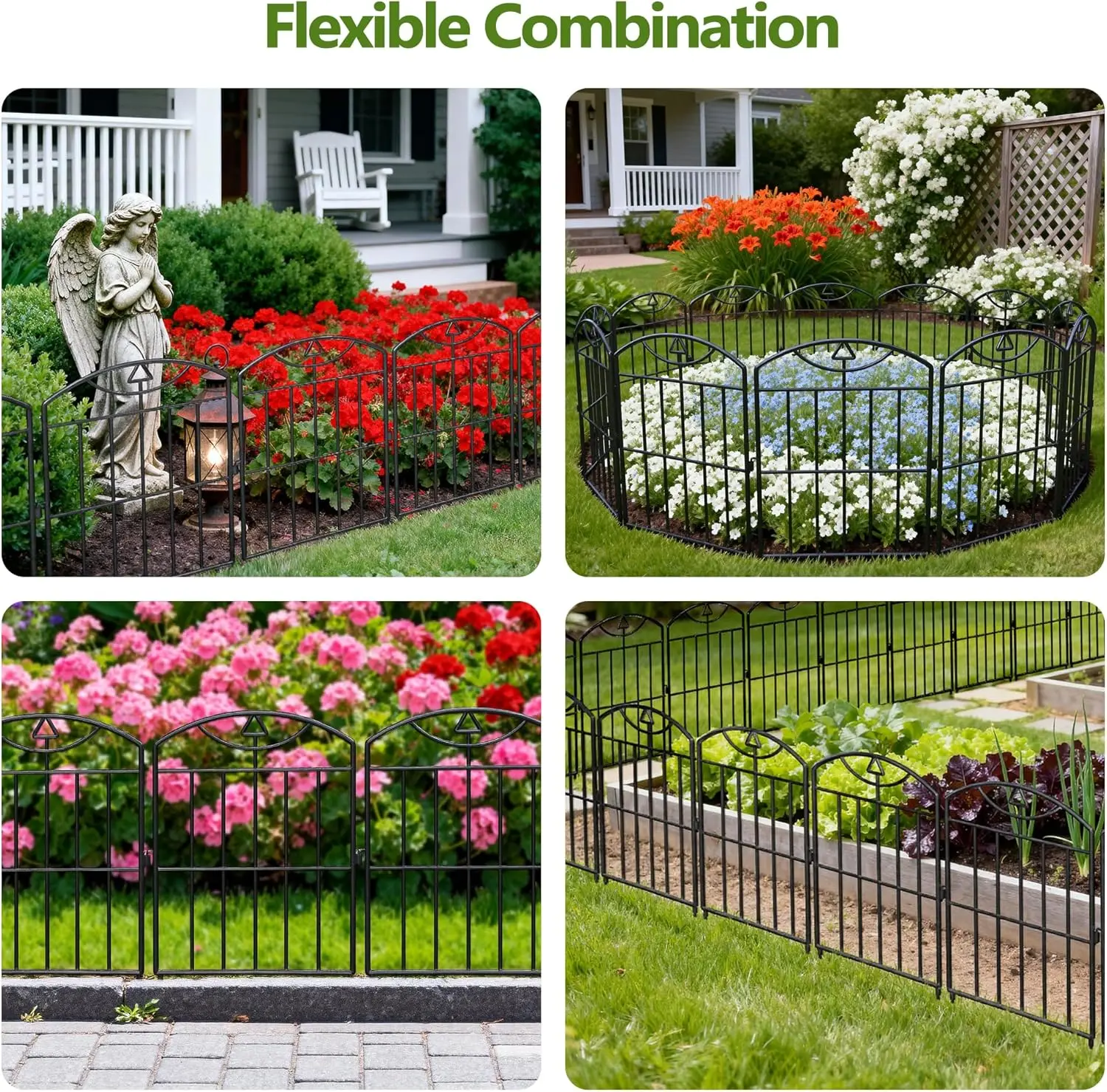 High Quality Black Metal Finish Garden Fence - 17in H x10.5ft L, 10-Pack Rustproof No Dig Animal Barrier, Waterproof Flower Bed Edging, Multi Purpose Decorative Panels for Patio Hanging