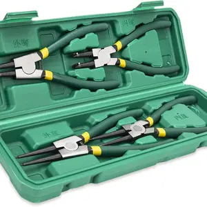 Portable 4Pc Pliers Set Internal & External Bending & Straight Heavy-Duty Disassembly Tool with Storage Box Metal Construction Retaining Ring Circlip Snap Hardware Hand Tools