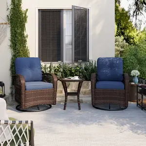 Aoxun 3-Piece Waterproof Wicker Rattan Outdoor Bistro Set - Swivel Rocker Chairs with Thick Cushions, Table, Patio Dining Set for Porch, Garden