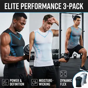3-Pack Men's Shaping Compression Tank Top - Elite-Level High-Performance Training Tank Top - Top for Strength and Toning Workouts - Quick-Dry, Moisture-Wicking Fabric - Ideal for Running and Gym Workouts