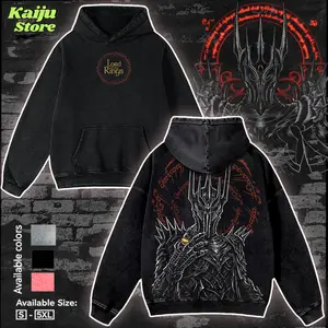 Lord Of The Rings Sauron Shirt The One Ring Dark Lord Elvish Script Fantasy Poster Art Vintage Washed T-Shirt Hoodie Action Adventure Cinema Graphic Tee Faded Dark Red Monochrome Streetwear Merch Pack Gift For Movie Fan Clothes