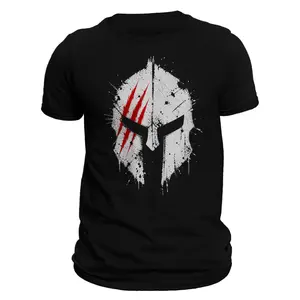 Spartan Helmet T-Shirt for Men | Warrior Graphic Tee | Gym Fitness Shirt | Strength Mindset Shirt | Tactical Style Tee