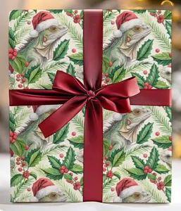 Funny Santa Iguana Christmas Gift Wrap, Reptile Holiday Paper