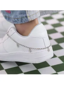 Fashion Chain Pearl Double Layer Shoe Laces, Canvas Shoes Lace, Simple Hip Hop Style, Metal Heart Pentagon Star Pearl Shoelaces